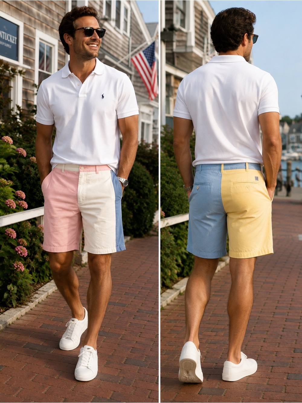Castaway Nantucket Colorblock Chino Shorts Pink Blue Yellow White Size 36